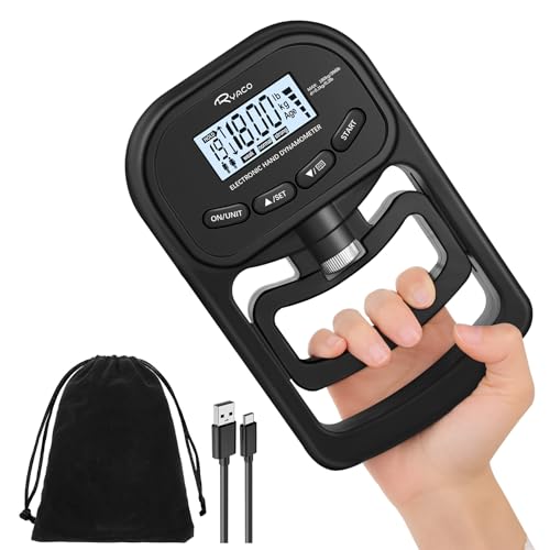 Ryaco Grip Strength Tester, 396lbs/180kg Rechargeable Digital Hand Dynamometer Grip Strength Trainer Electronic Hand Grip Strengthener Exerciser Meter with LCD Display for Sport Home School Use