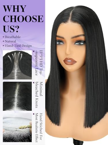 NOSTALGIA Glueless Wig for Women Natural Black Short Straight Lace Wig - image 3