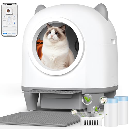 TRIUMPHKEYK katzenklo Selbstreinigend, Automatische Katzentoilette 90L Große Fassungsvermögen mit APP, Geschlossen mit 3-Fach Geruchskontrolle &...