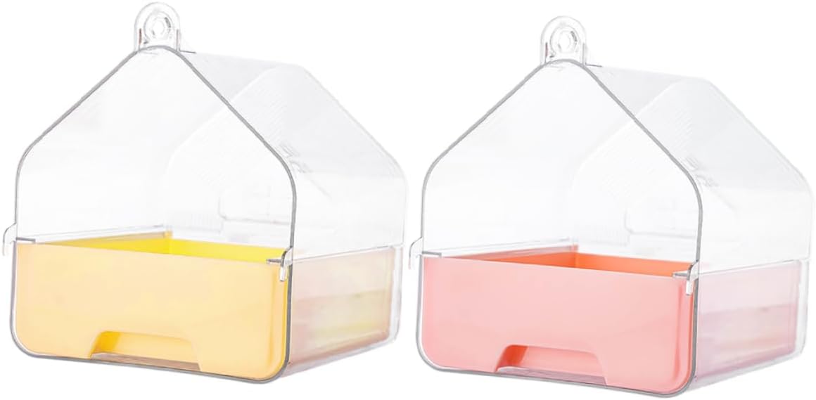 HANABASS 2pcs Transparent Bird Bath Tub with Drawer Design Hanging Shower Box for Parakeets Cockatiels and Small Birds Comfortable Bathing Experience and Easy Cleaning