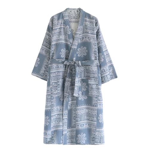 Mens Kimono Robe 100% Cotton Lightweight Japanese Sleepwear Kimono Bathrobe for Yukata Spa Sauna