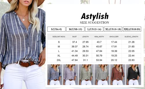 Astylish Womens Striped Button Down Henley Shirts Oversized Blouses Summer Clothes For Teen Girls Blue Large #TOP5