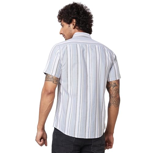 Image of Spykar Men's Regular Fit N /A Half Sleeve Striped Casual Shirts