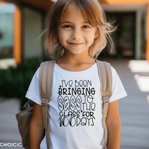 Image of Kids Little Boys Girls 100 Days of School Shirt Short Sleeve Funny Graphic Letters Print Celebration Top