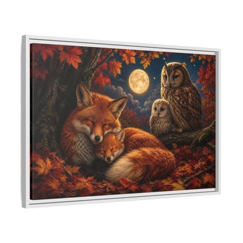 Tableau animaux des bois pour habiller un grand mur vide de salon au-dessus du canapé