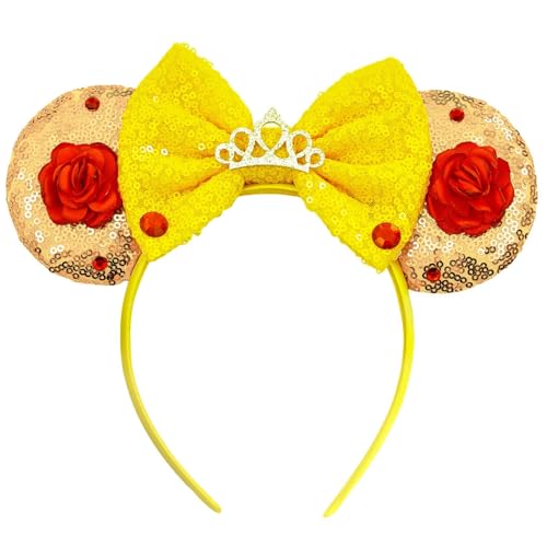 Opzzqz Mouse Ear Headbands for Women Giltter Bow Headband for Girls Birthday Party Decorations