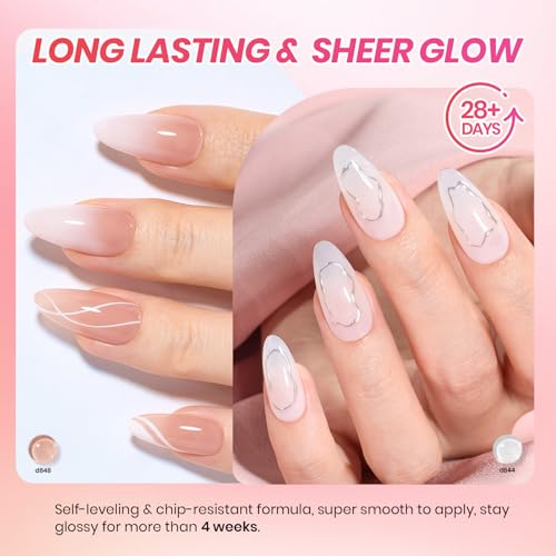 Image of Beetles Jelly Gel Nail Polish Set - 6 Colors Neutral Sheer Milky White Nude Pink Gel Polish Kit Translucent Soak off UV French Nail Art Manicure Gift for Women Girls