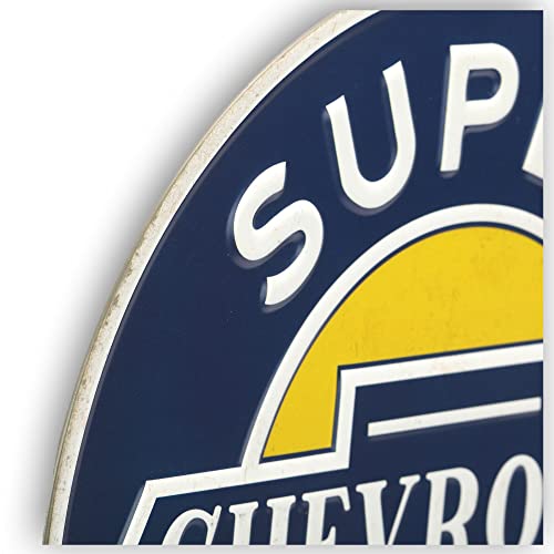 Image of Chevrolet Super Service Round Metal Sign - Vintage Chevrolet Sign for Garage, Shop or Man Cave