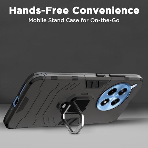 Image of Pikkme OnePlus 12R 5G Back Cover | D5 Tough Armor Bumper | 360 Protection Case | Ring Holder Stand Case for OnePlus 12R 5G (Black)