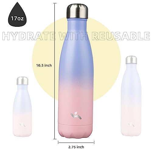 Image of Konokyo Insulated Water Bottles,17 oz Double Wall Stainless Steel Vacumm Metal Flask for Sports Travel,Pastel Sunset