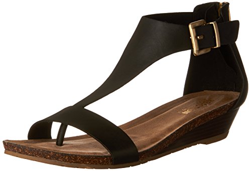 Kenneth Cole REACTION Women's Gal T-Strap Wedge, Black, 8