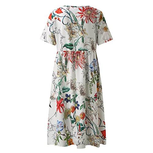 UIFLQXX Vestido casual feminino casual de verão 2023, gola redonda, manga curta, solto, vestido de p