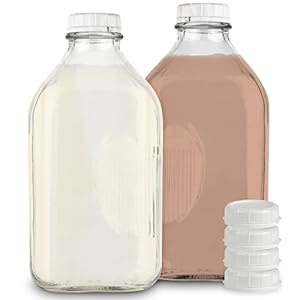Stock Your Home 64-Oz Glass Milk Jugs with Caps (2 Pack) – 64 Ounce Food Grade Glass Bottles – Dishwasher Safe – Bottles for Milk, Buttermilk, Honey, Tomato Sauce, Jam, Barbecue Sauce