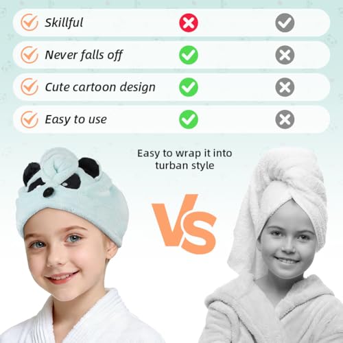 AUYAO Haarturban Handtuch Haare Turban Mädchen Mikrofaser Turban Handtücher Schnelltrocknend Handtuch Handtücher Kinder Mädchen Haarturban Verdreht mit Knopf Lange Lockiges Nasses Alle Haartypen (D)