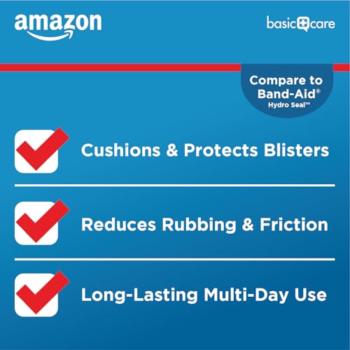Image of Amazon Basic Care Extreme Hydrocolloid Gel Blister Cushion Bandages, Self-Adhesive, Reduces Rubbing & Friction, Long-Lasting Multi-Day Use, 1.65 in x 2.67 in, 10 ct (Pack of 2)