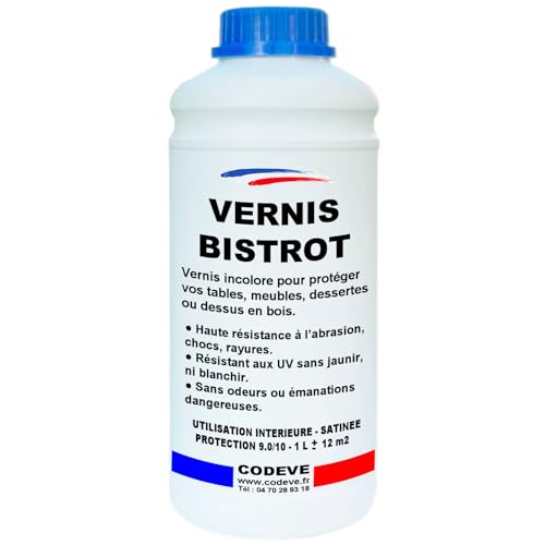 Vernis Bistrot - Codeve Bois - 1L - Intérieur - Pour Protéger Votre Meuble, Plateau, Table, Tablette Ou Dessus En Bois.