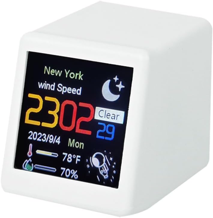 Intelligent weather clock, WIFI small TV modeling clock, creative digital ornaments, Mini clock, can display the date/time/weather,upload customized pictures/GIF pictures, can be used as gifts (WHITE)
