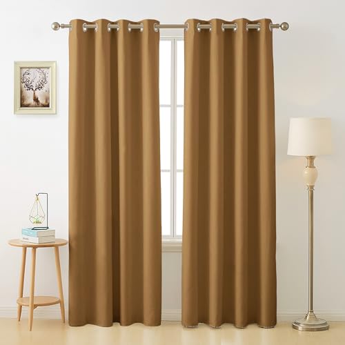 Image of Cloth Fusion 90% Blackout Door Curtains 7 Feet Long Set of 2, Room Darkening Parda with Stainless Steel Grommets for Home Decor (7x4 Feet, Mustard)