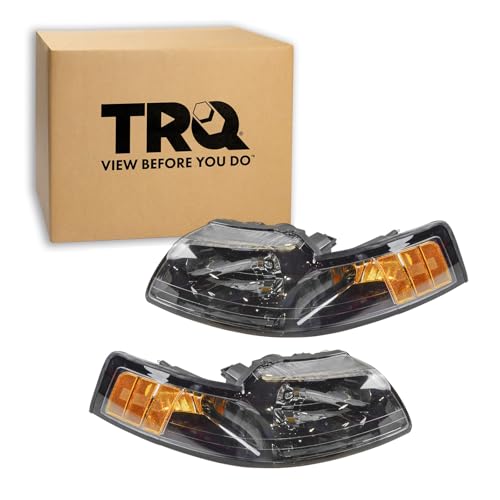 Image of TRQ Headlight Assembly Set FO2502177 FO2503177 Compatible with 1999-2004 Ford Mustang