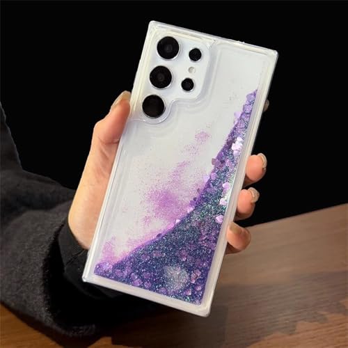 Coque Samsung S24 Ultra antichoc violette à paillettes et sable mouvant liquide