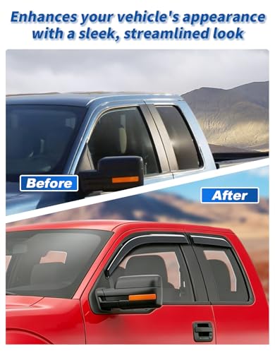 Image of Window Rain Guards Fit for 2004-2014 Ford F150 Extended Cab /SuperCab,Tape-on Extra-Thick Rain Guard Window Deflectors Window Vent Visors Truck Vent Shades Exterior Car Accessories-4PCS