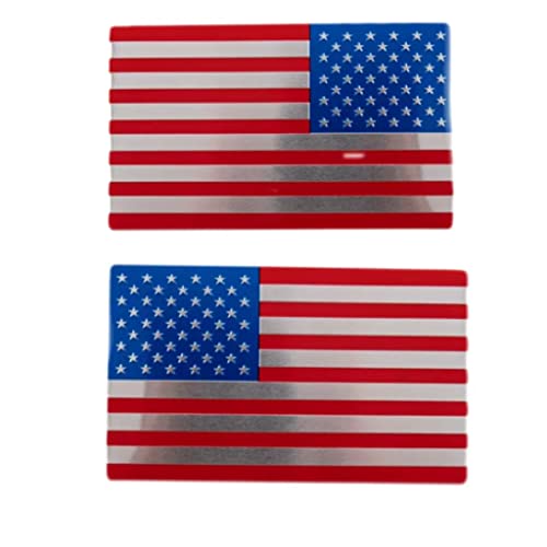 Image of 2 PCS Flag Badges 3D Embossed Stars Zinc Alloy Chrome Regular Orientation and Reverse Orientation,Patriotic Flag,for All Car, Truck or SUV (Red Blue Silver)