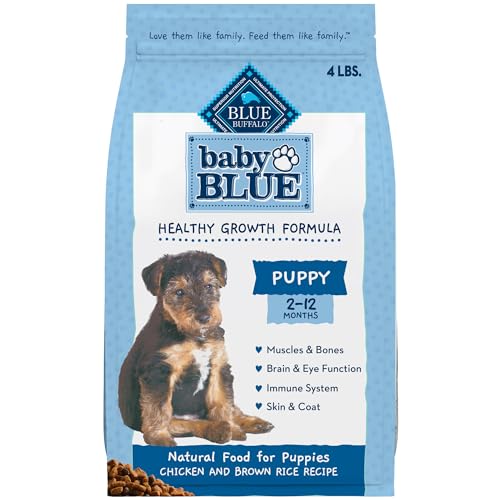Blue Buffalo Baby Blue Natural Dry Food for Puppies, Healthy Growth Formula with DHA, Savory Chicken Recipe, 4-lb. Bag