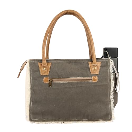 Bolsa tote de lona reciclada y cuero vacuno con acentos de cuero miniatura 4