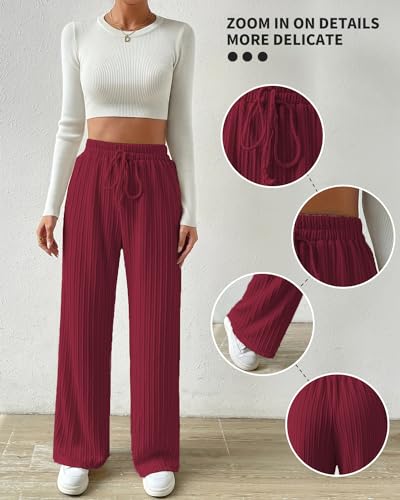 Knit Pants for Women, Ribbed Pants, Wide Leg Lounge Pants for Women, Elastic Waist Straight Leg Sweatpants4