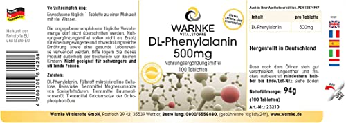 DL-Fenylalanine 500mg - hoge dosering & veganistisch - 100 tabletten | Warnke Vitalstoffe - Duitse apothekerskwalitei - Afbeelding 3