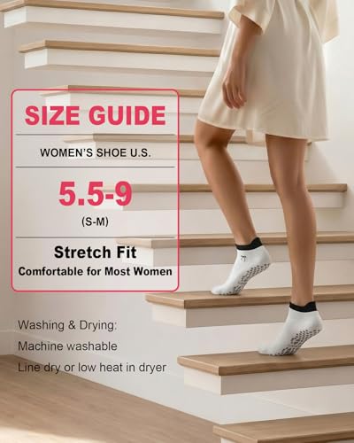 Image of yeuG Pilates Socks for Women Non Slip Grip Socks for Yoga, Barre, Hospital, Barefoot Grippy Yoga Sock Womens Gifts 4 Pairs