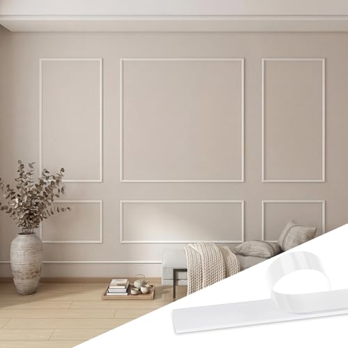 Image of Pangda Peel and Stick Wall Molding Kit, 3D Premade Accent Molding Wainscoting Panel for Interior Wall Moulding Decor, Ready to Assemble Wainscoting Accent Panel (3 Set,23x56 in+48x56 in+23x56 in)