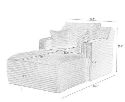 Image of KEIKI 65.4 inch Oversized Corduroy Chaise Lounge, No Assembly Reading Chair