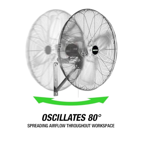 OEMTOOLS 24-Inch Wall Mount Fan, 90° Oscillating Fan 6500 CFM Max, 3 Speed Motor, Use in Garage, Gym, Warehouse, Factory and Jobsite