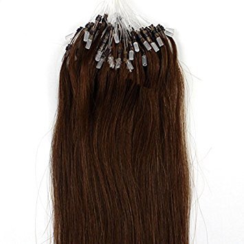 100s 16'' 18'' 20'' 22'' 24'' 26'' Loops Micro Rings Beads Tipped Remy Human Hair Extensions Straight 10 Colors in Women Beauty Style (22inch 0.5g/s 100s each pake, 04 medium brown)