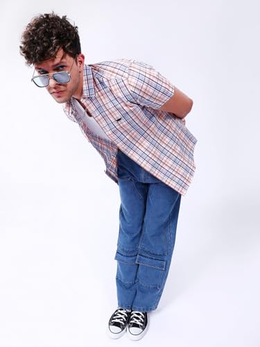 Image of The Indian Garage Co Men Slim Fit Checkered Half Sleeves Cutaway Collar Casual Shirt