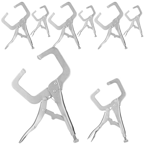 Image of Yexiya 8 Pcs 11 Inch 6 Inch Locking C Clamp Locking Pliers Adjustable Welding Clamp Heavy Duty Alloy Steel with Regular Tip for Woodworking Shop Home Farm