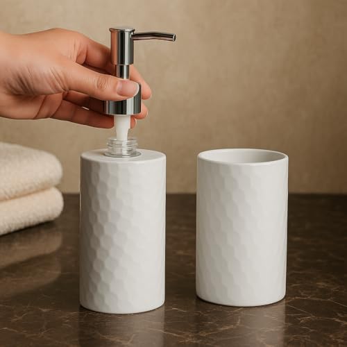 Image of Homestrap Plastic Liquid Soap Dispenser Pump with Tumbler | Bathroom Accessories Set | Sanitizer, Lotion, Shampoo Dispenser | Elegant Design for Bathroom, Kitchen, Wash Basin | Corrosion & Rust-Free