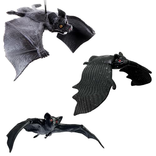 6Pcs Halloween Fake Bats Decorations Realistic Rubber Bats Ornaments Black Hanging Bats for Halloween Party Haunted House Yard Home Spooky Indoor Outdoor Decor Supplies 4.72/5.51/6.69 Inch