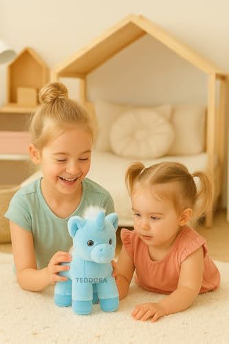 Image of Sparkle Unicorn Soft Toy for Girls Boys Kids,Sky Blue,Multicolor Rainbow Animal Plush Stuffed Baby Teddy Gift Birthday, 32 cm