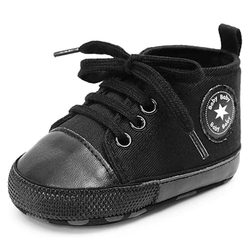 Image of Unisex Baby Girls Boys Canvas High-top Shoes, Newborn Infant Anti-Slip Soft Sole Frist Walking Breathable Sneakers