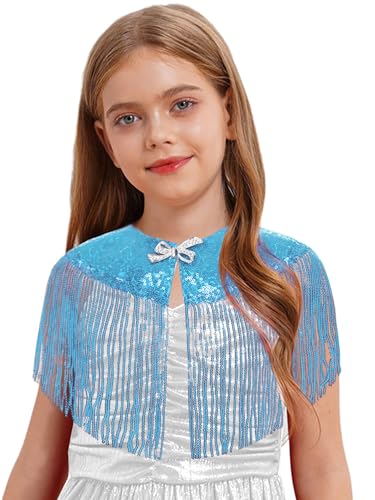 YiZYiF Girls Sequins Tassels Flower Girl Bolero Shrugs Shawl Wrap Kids Holiday Dress Cover Up