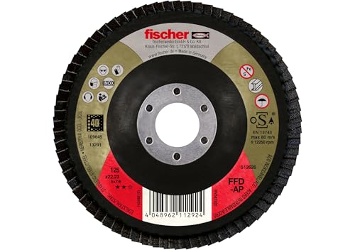 Fischer FFD-AP 125 K80 INOX Disco Abrasivo Lamellare allo Zirconio ad Alte Prestazioni per Rettifica di Acciaio e Acciaio Inossidabile, Flap-disc, per Smerigliatrice Angolare, 1 pz