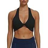 Aoxjox Women's Workout Sports Bras Fitness Backless Padded Ava Twist Halter Bra Yoga Crop Tank Top (Black, Medium)