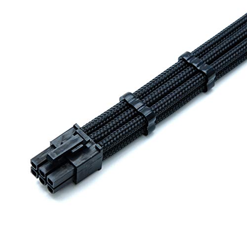 Shakmods 6 Pin PCIE GPU Graphics Card Sleeved Extension Cable 30cm + 2 Cable Combs (Full Black) - Image 2