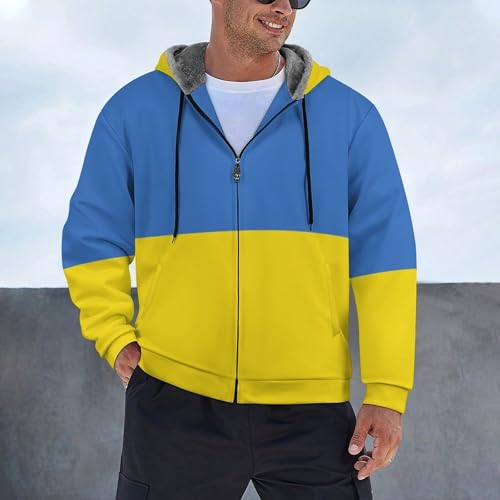 Winter Jacket Men, Lined Jacket With Hood Men, Ukraine Flag Coat With Zipper, Men'S Windproof Outdoor Jacket,4
