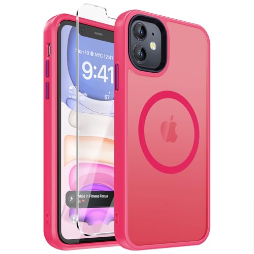 Coque mince iPhone 11 rose vif anti-choc et protecteur d'écran