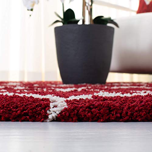Image of SWEET HOMES Super Ultra Soft Shaggy Handcrafted Anti-Skid Silk Touch Rectangular Carpet. Size 3X5 Feet, Colour, Red /Ivory