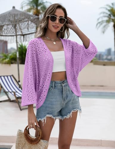 Image of Zeagoo Womens Summer Crochet Cardigan Sweaters Lightweight Open Front 3 /4 Sleeve Batwing Kimono Boho Knit Cover Ups 2026