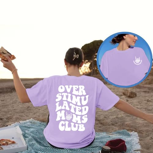 Image of Yuyiify Oversized Tshirts for Women Mama Overstimulated Cool Moms Club Skeleton Shirt Funny Mom Graphic Tees Top